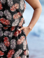 Tropical Flower Print Pockets One-Piece Swimsuit