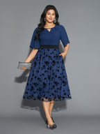 Floral Embroidered Mesh keyhole Dress