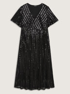 Shimmery Sequin V-Neck Midi Dress