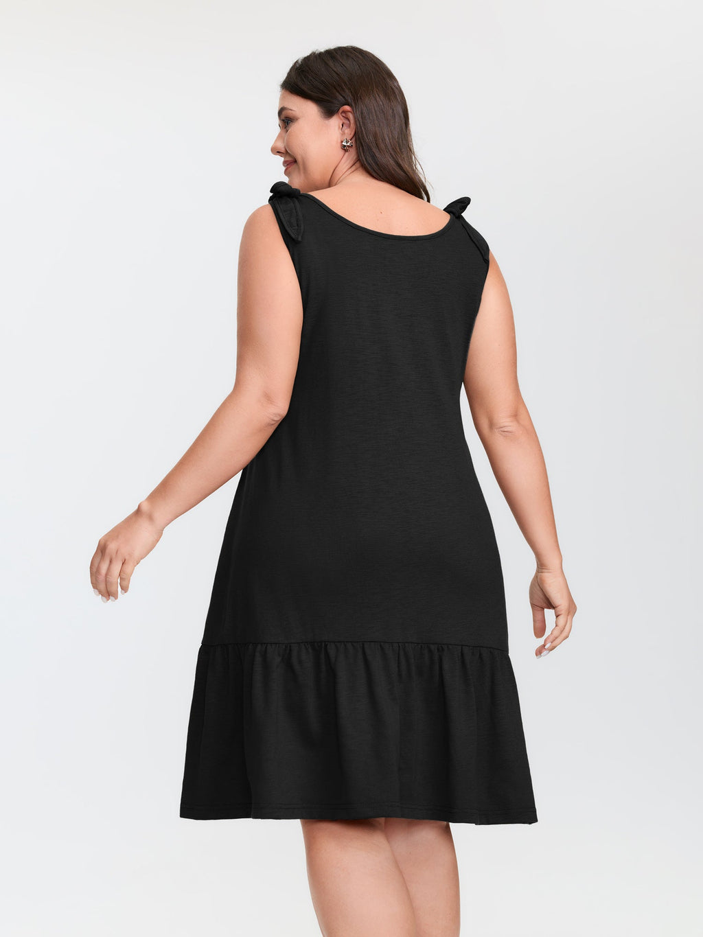 Ruffle Hem Tie Shoulder Pockets Sleeveless Dress
