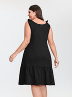 Ruffle Hem Tie Shoulder Pockets Sleeveless Dress