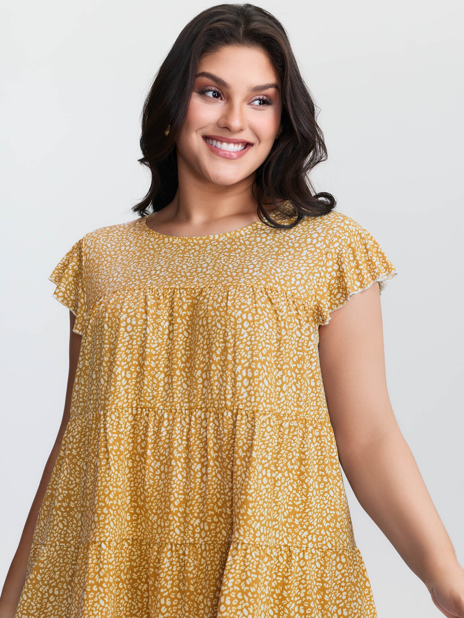 Leopard Print Tiered Flutter Sleeve Knit Top