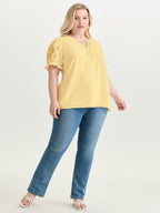 Notched Collar Embroidered Ruffled Blouse