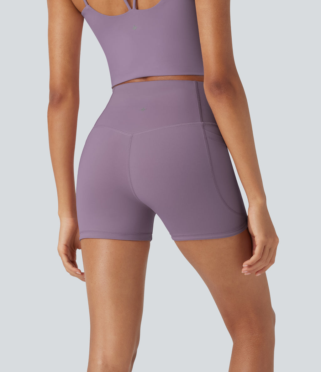 UltraSculptTM Cool Quick Dry SoCinched High Waisted Tummy Control Shaping Yoga Biker Shorts 3'' with Pockets-UPF50+
