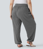 Plus Size Crossover High Waisted Drawstring Casual Joggers with Pockets