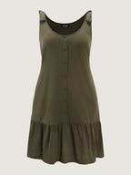 Ruffle Hem Tie Shoulder Pockets Sleeveless Dress