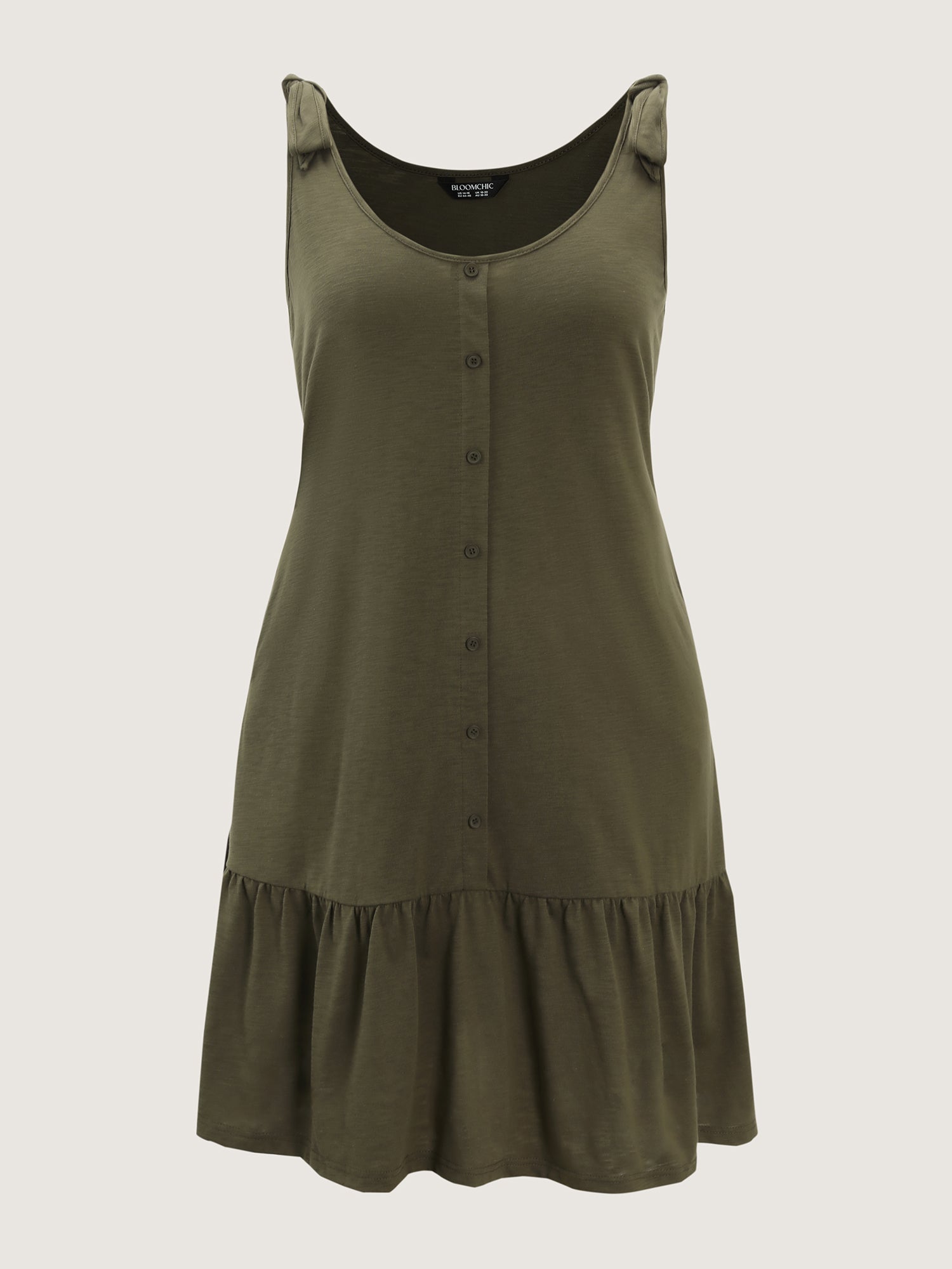 Ruffle Hem Tie Shoulder Pockets Sleeveless Dress