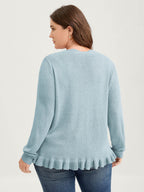 Supersoft Textured Floral Button Ruffled Hem Knit Cardigan
