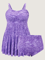 Paisley Print Twist Front Swim Dress