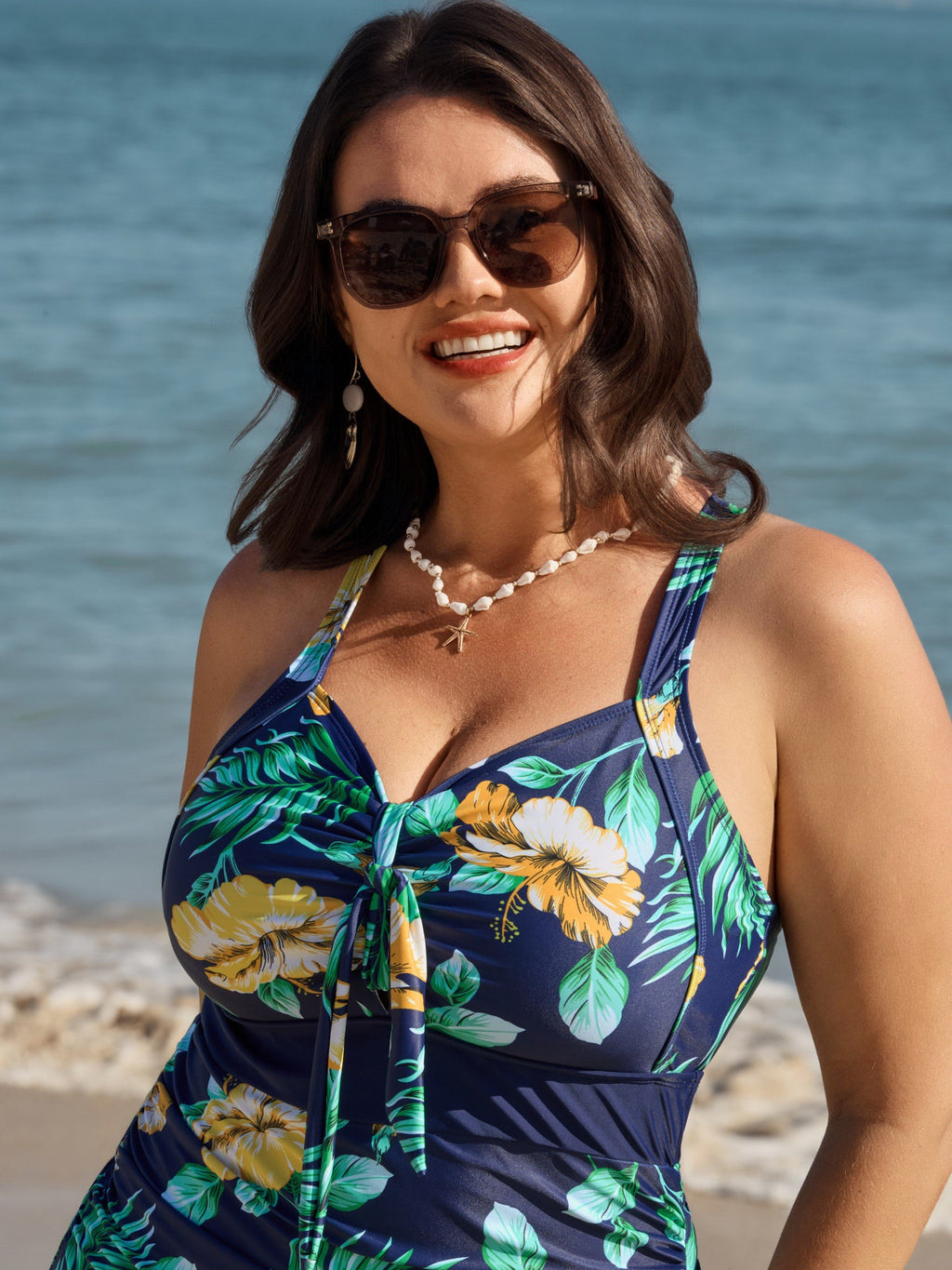 Tropical Print One Piece Swimsuit Sarong Set