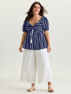 Monochrome Floral Stripe Babydoll Blouse