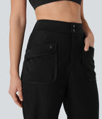 Mid Rise Curved Hem Yoga Capri Pants with Pockets