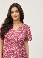 Bloom Dress - Flutter Sleeve Ditsy Floral Pocket Split Maxi Dress