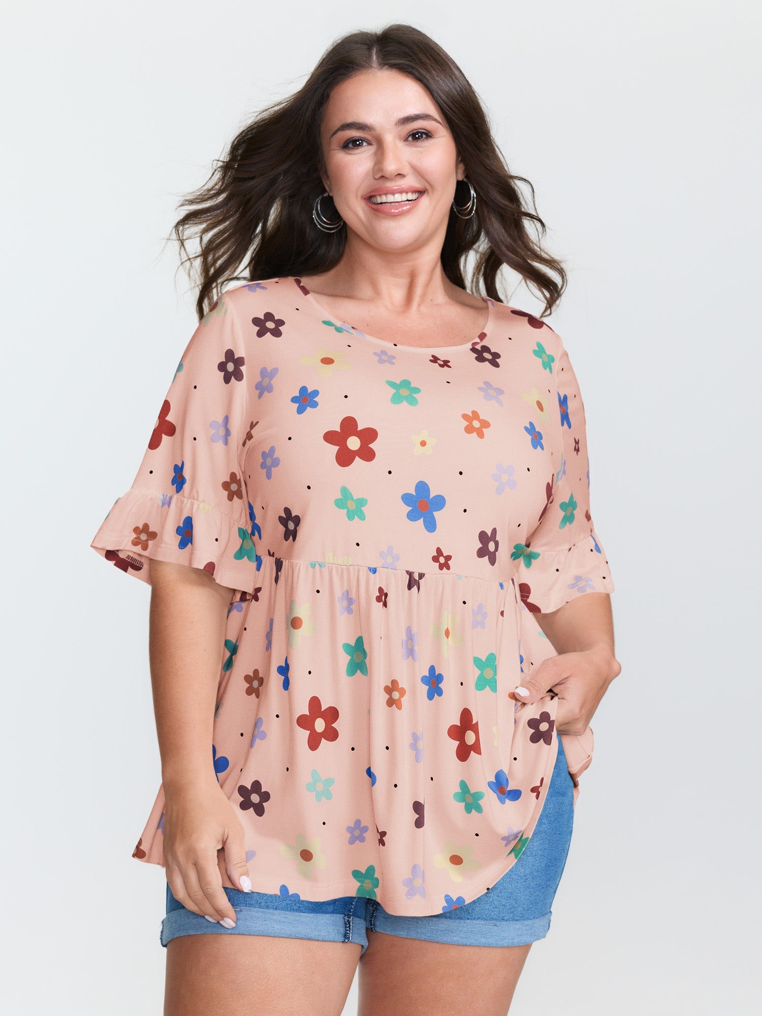 Floral Print Stretchy Knit Top
