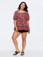 Floral Square Neck Fit and Flare Blouse
