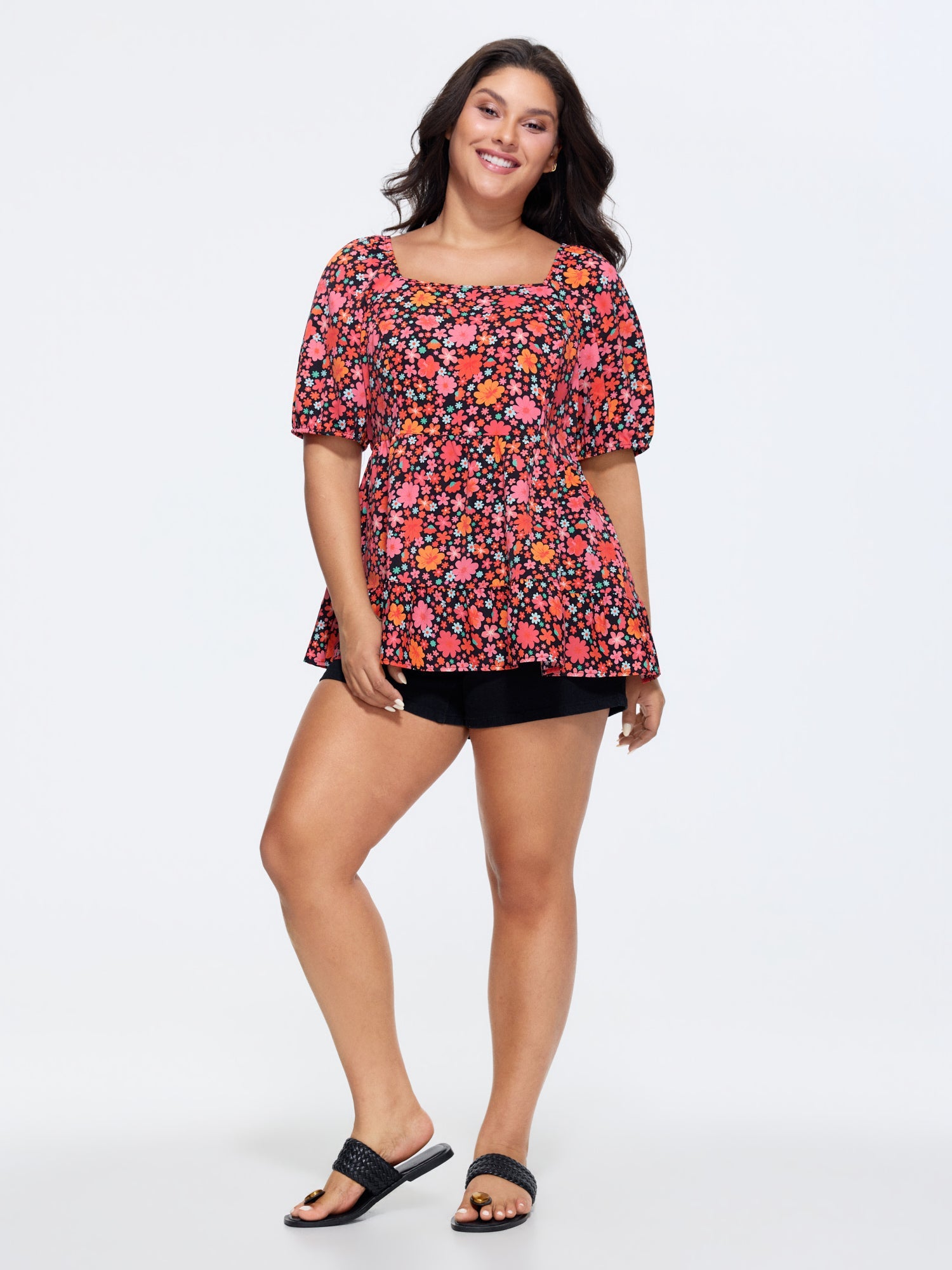Floral Square Neck Fit and Flare Blouse