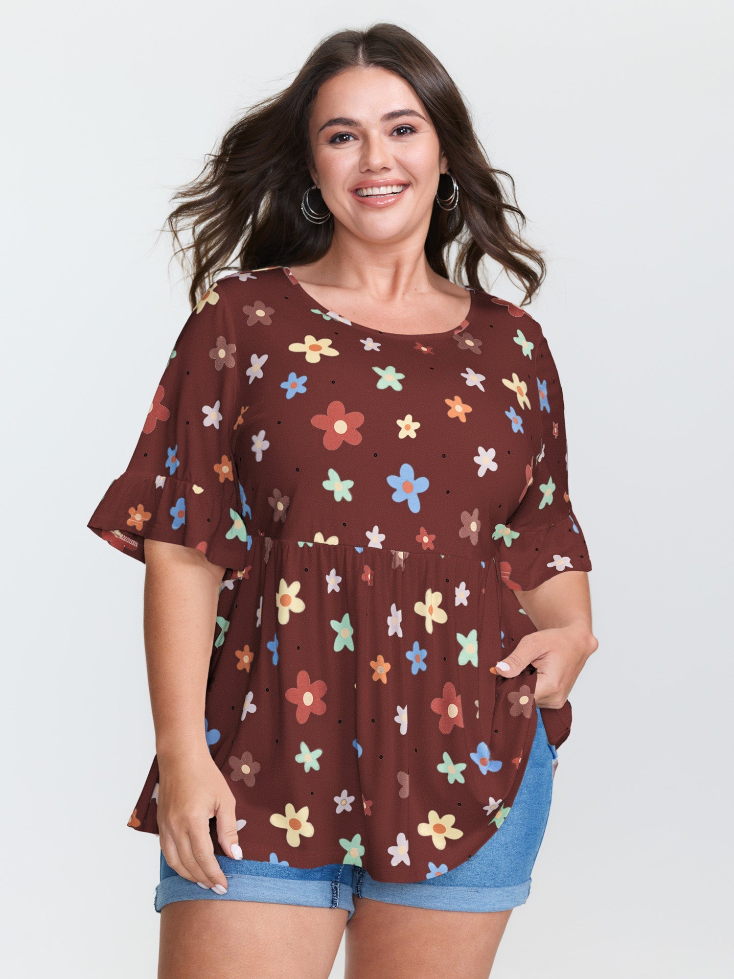Floral Print Stretchy Knit Top