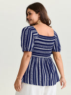 Monochrome Floral Stripe Babydoll Blouse