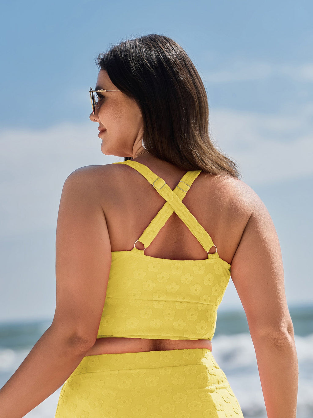 Cut-Out Front-Tie Textured Bikini Top