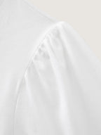 Cotton Toothpick Pleated Plain Flared Sleeve T-Shirt