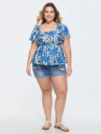 Floral Print Square Neckline Fitted Blouse