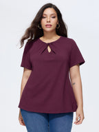 Knotted Cut-Out Neckline Solid T-Shirt