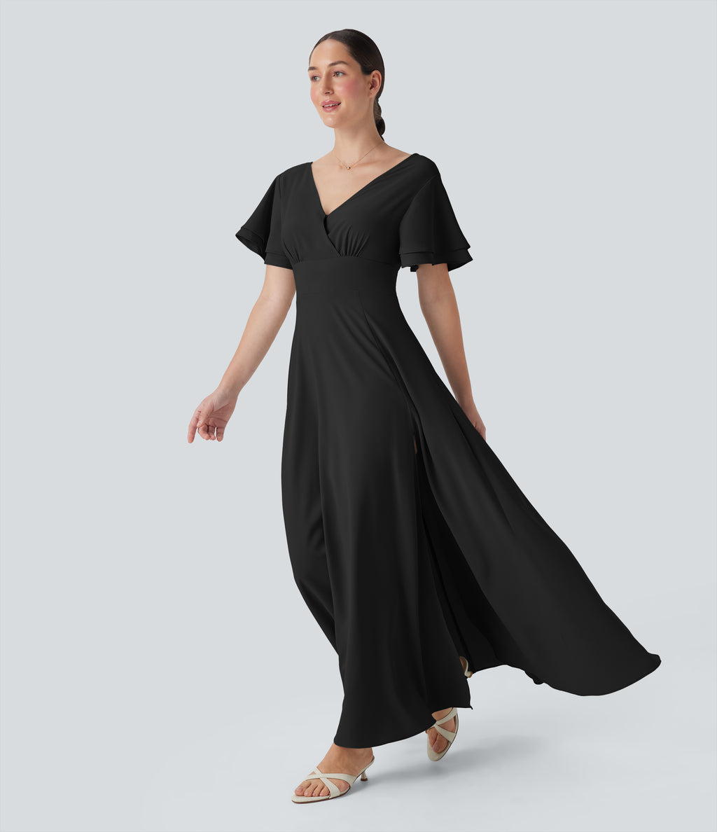 V Neck Short Sleeve Maxi Dress