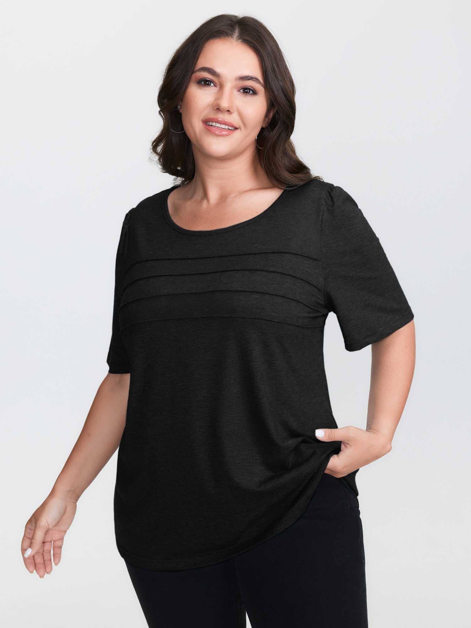 Seamed Round Neck Fitted T-Shirt