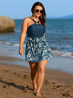 Monochrome Tropical Floral Sheer Swim Dress