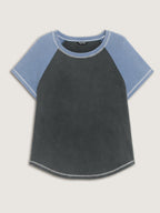 Cotton Stretchy Color Contrast Curvy Hem T-Shirt