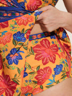 Floral Surplice Neckline Pockets Swim Dress