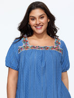 Eyelet Trim Floral Embroidered Solid T-Shirt