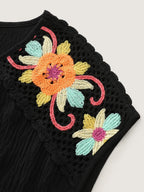 Colorful Openwork Crochet V-Neck Blouse