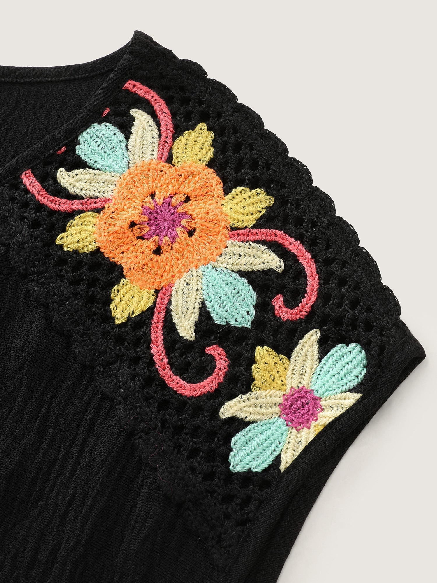 Colorful Openwork Crochet V-Neck Blouse