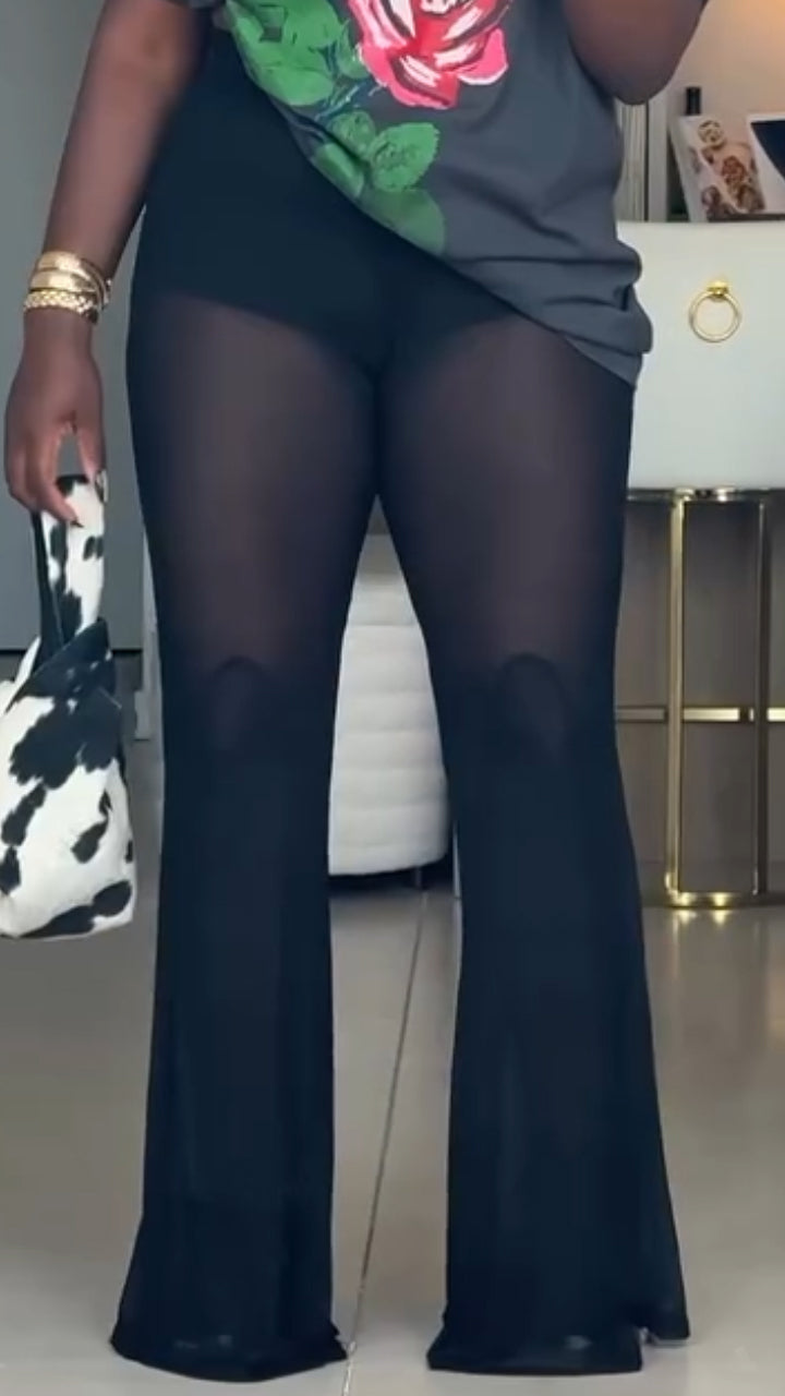 Ladies' Patchwork Transparent Solid Color Casual Pants