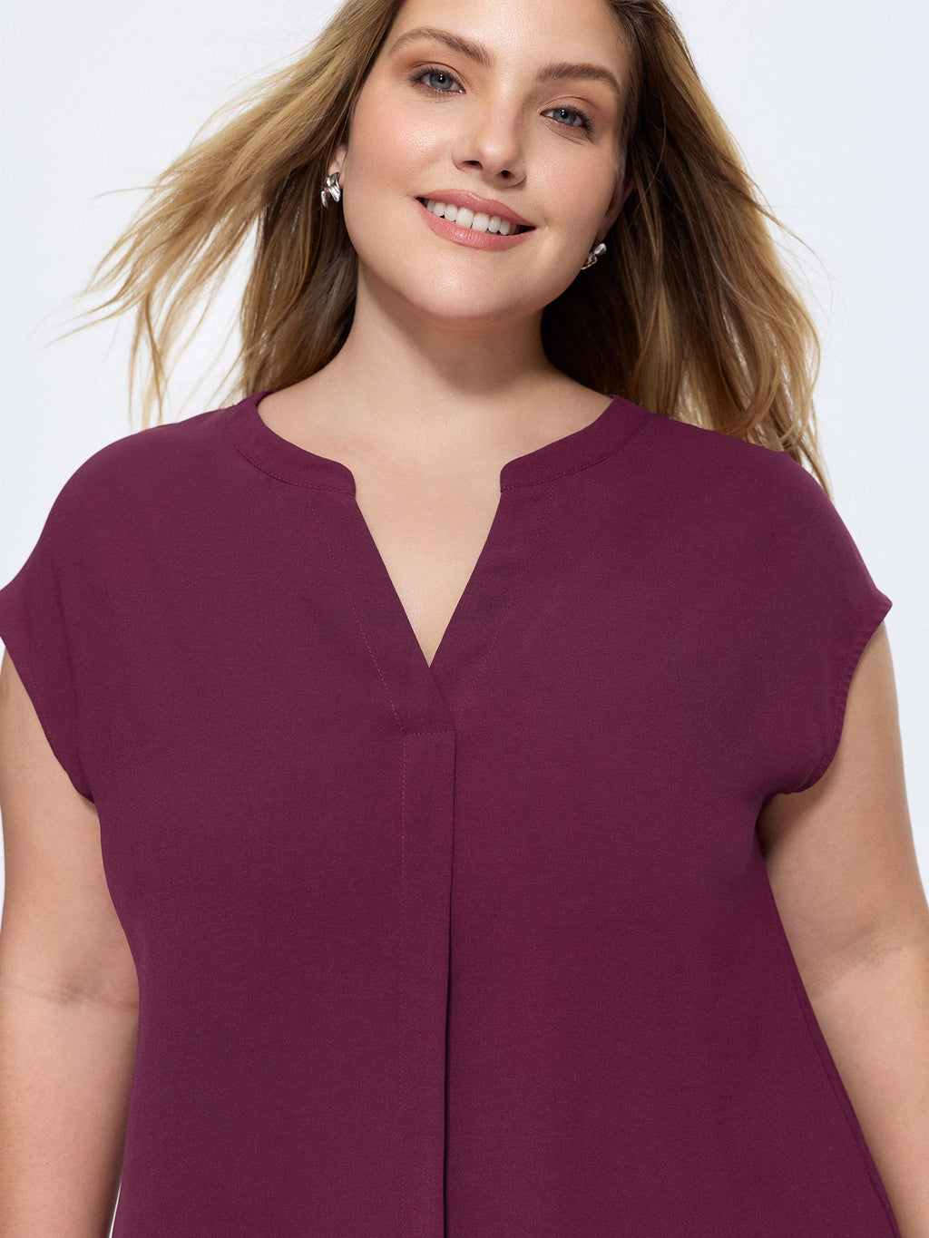 Notched Collar Pleated Back Blouse