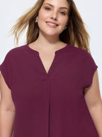 Notched Collar Pleated Back Blouse