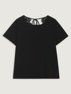 Open Back Lace Detail Boat Neck T-Shirt