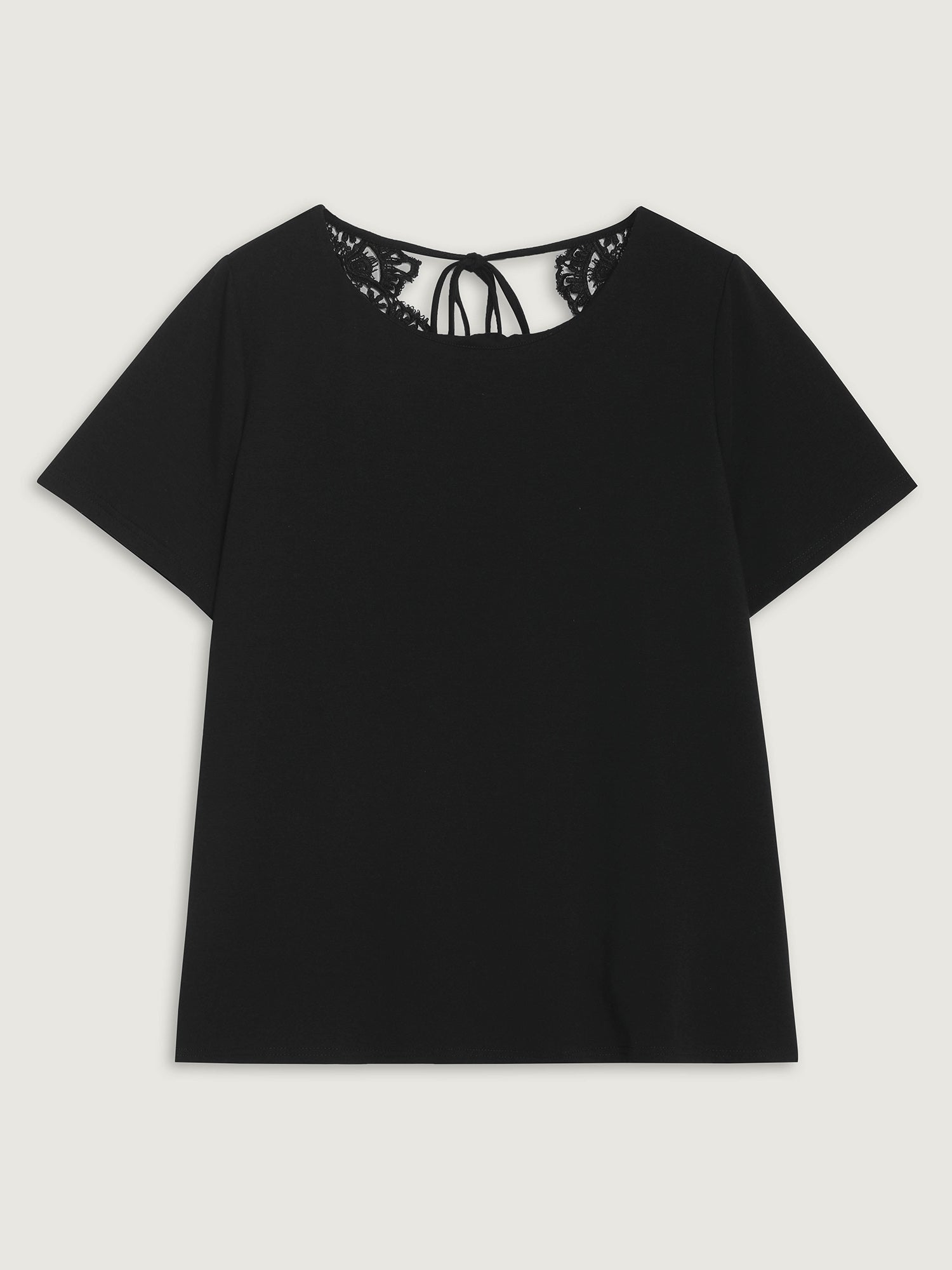 Open Back Lace Detail Boat Neck T-Shirt