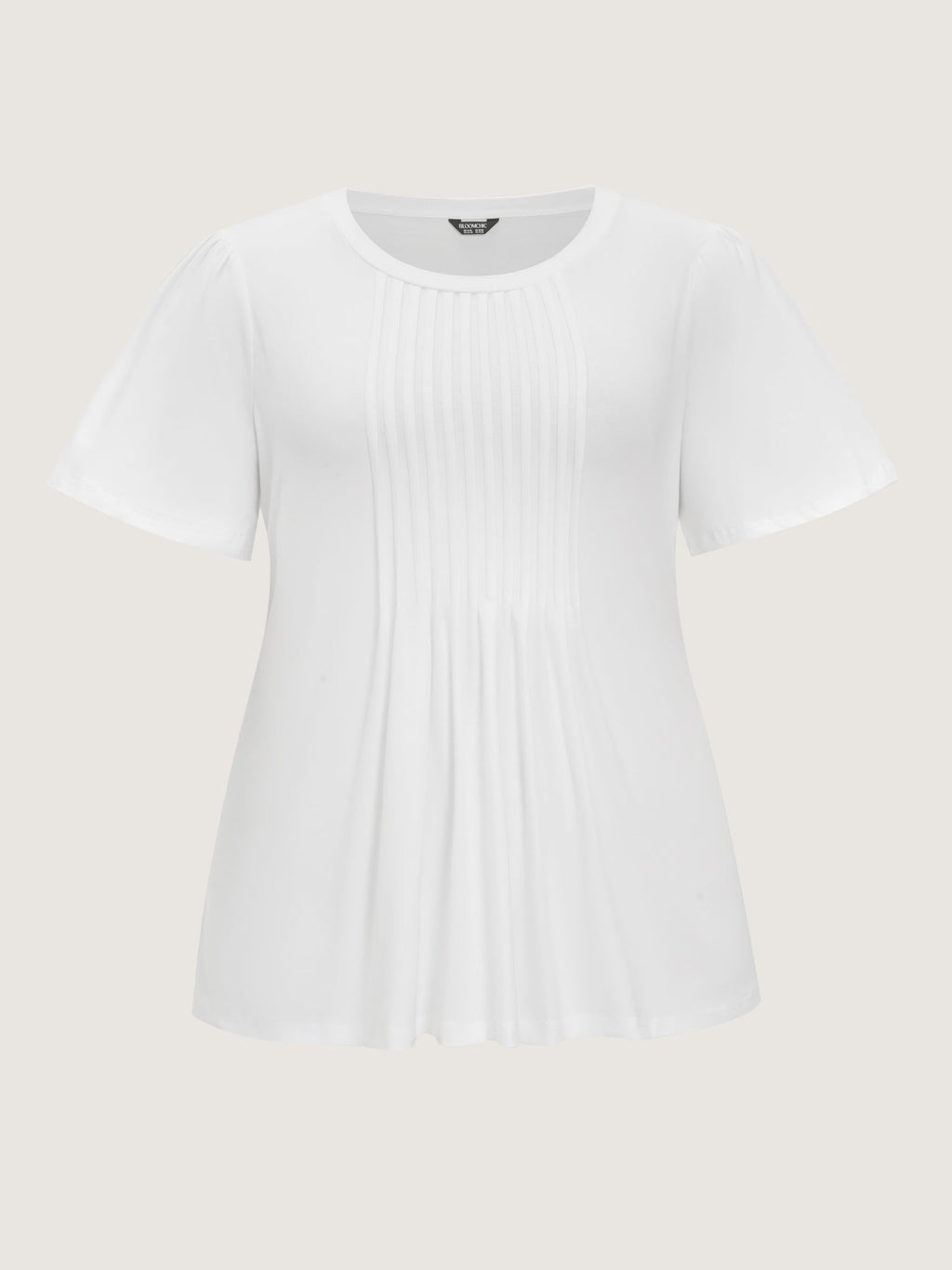 Cotton Toothpick Pleated Plain Flared Sleeve T-Shirt