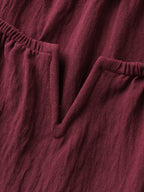 Stretchy Neckline Waist-Cinched Solid Blouse