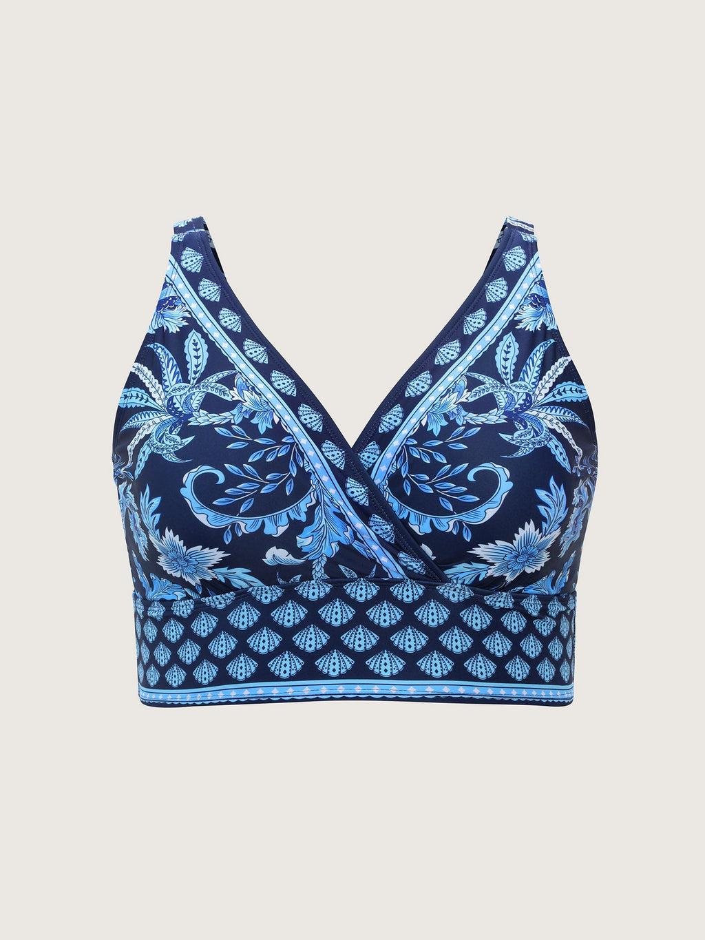 Floral Print Color Contrast Surplice Bikini Top