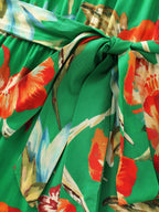 Large Floral Print Halter Neckline Midi Dress