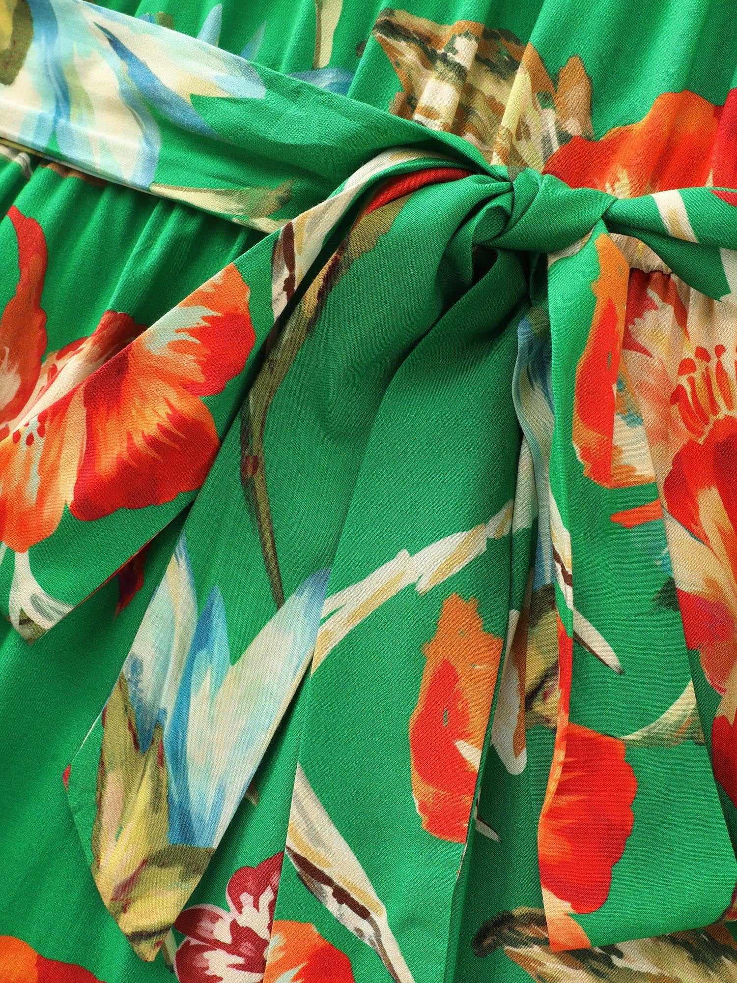 Large Floral Print Halter Neckline Midi Dress
