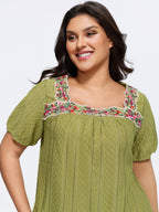 Eyelet Trim Floral Embroidered Solid T-Shirt