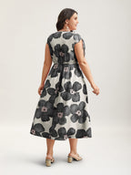 Floral Print V-Neck Tied Midi Dress