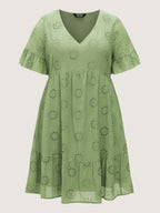 Eyelet Embroidered Ruffled Sleeve Mini Dress