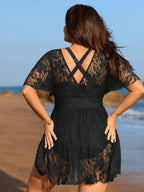Sheer Lace Knotted Asymmetrical Hem Swim Dress