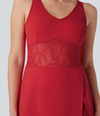 SoftlyZeroTM Airy Contrast Lace 2-in-1 Cool Touch Tennis Active Dress with Pocket-UPF50+