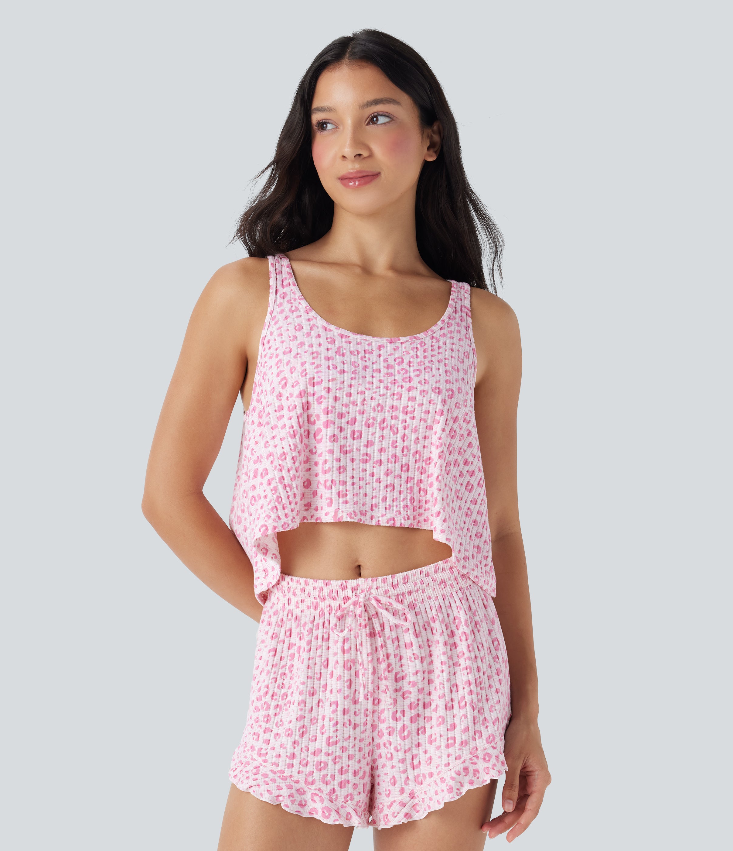 Scoop Neck High Low Leopard Print Lounge Tank Top
